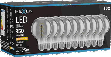 Mexen Vintis 10x žárovka filament spirála LED E27, G80, 6W, Teplá - 2200K, 350 lm, kouřová - L165-E27-0622-70x10