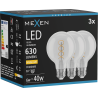 Mexen Vintis 3x žárovka filament spirála LED E27, G80, 6W, Teplá - 2700K, 630 lm, čirá - L165-E27-0627-00x03