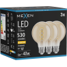 Mexen Vintis 3x Žárovka LED filament spirála E27, G80, 6W, Teplá - 2700K, 530 lm, jantarová - L165-E27-0627-50x03