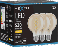 Mexen Vintis 3x Žárovka LED filament spirála E27, G80, 6W, Teplá - 2700K, 530 lm, jantarová - L165-E27-0627-50x03