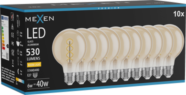 Mexen Vintis 10x Žárovka filament spirála LED E27, G80, 6W, Teplá - 2700K, 530 lm, amber - L165-E27-0627-50x10