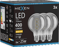 Mexen Vintis 3x žárovka filament spirála LED E27, G80, 6W, Teplá - 2700K, 400 lm, kouřová - L165-E27-0627-70x03
