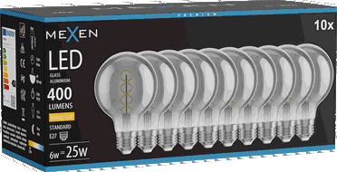 Mexen Vintis 10x Žárovka filament spirála LED E27, G80, 6W, Teplá - 2700K, 400 lm, smoke - L165-E27-0627-70x10