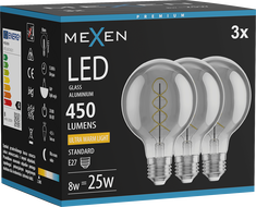 Mexen Vintis 3x žárovka filament spirála LED E27, G80, 8W, Teplá - 2200K, 450 lm, kouřová - L165-E27-0822-70x03