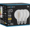 Mexen Vintis 3x Žárovka filament spirala LED E27, G80, 8W, Teplá - 2700K, 750 lm, čirá - L165-E27-0827-00x03
