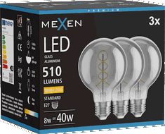 Mexen Vintis 3x žárovka filament spirála LED E27, G80, 8W, Teplá - 2700K, 510 lm, kouřová - L165-E27-0827-70x03
