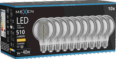 Mexen Vintis 10x žárovka filament spirála LED E27, G80, 8W, Teplá - 2700K, 510 lm, smoke - L165-E27-0827-70x10