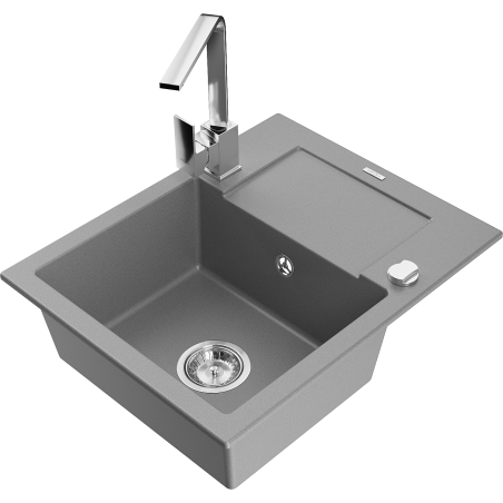 Mexen Enzo granitový dřez 1-komorový s odkapávačem a kuchyňskou baterií Rita, šedý - 6506-71-670300-00