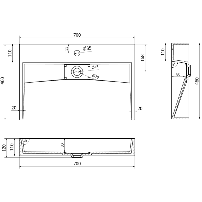 Mexen Ava umyvadlo na desku z konglomerátu 1/O 70 x 46 cm, bílá - 23017001