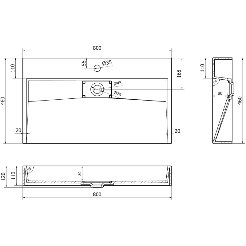 Mexen Ava umyvadlo na desku z konglomerátu 1/O 80 x 46 cm, bílá - 23018001