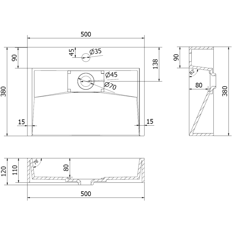 Mexen Ava umyvadlo na desku z konglomerátu 1/O 50 x 38 cm, černá - 23015071