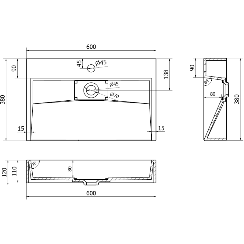 Mexen Ava umyvadlo na desku z konglomerátu 1/O 60 x 38 cm, černá - 23016071