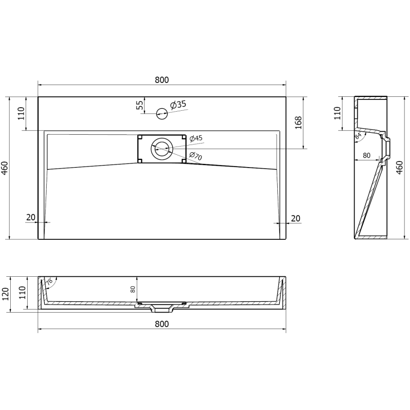 Mexen Ava umyvadlo na desku z konglomerátu 1/O 80 x 46 cm, černá - 23018071
