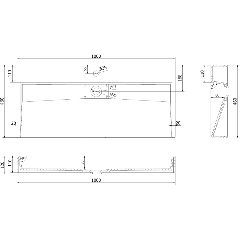 Mexen Ava umyvadlo na desku z konglomerátu 1/O 100 x 46 cm, černé - 23011071