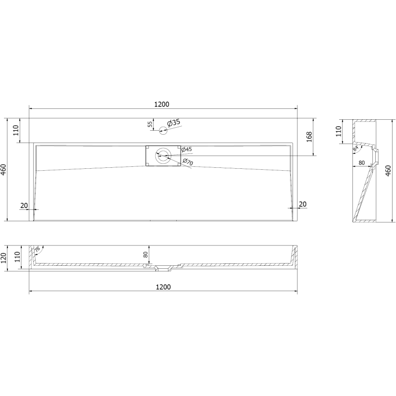 Mexen Ava umyvadlo na desku z konglomerátu 1/O 120 x 46 cm, černá - 23011271