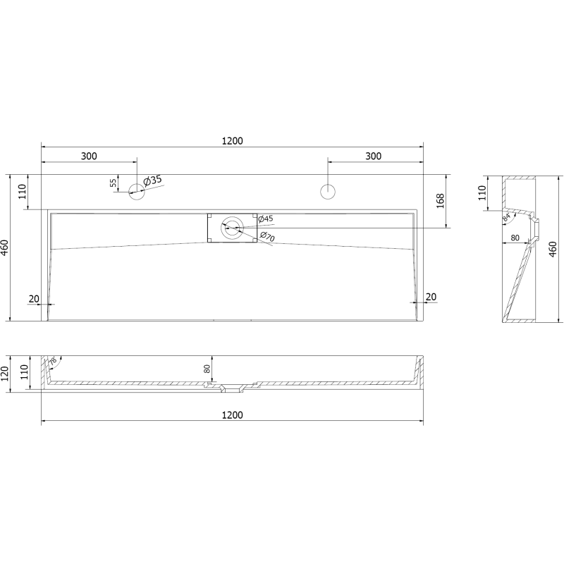 Mexen Ava umyvadlo na desku z konglomerátu 2/O 120 x 46 cm, černá - 23011272