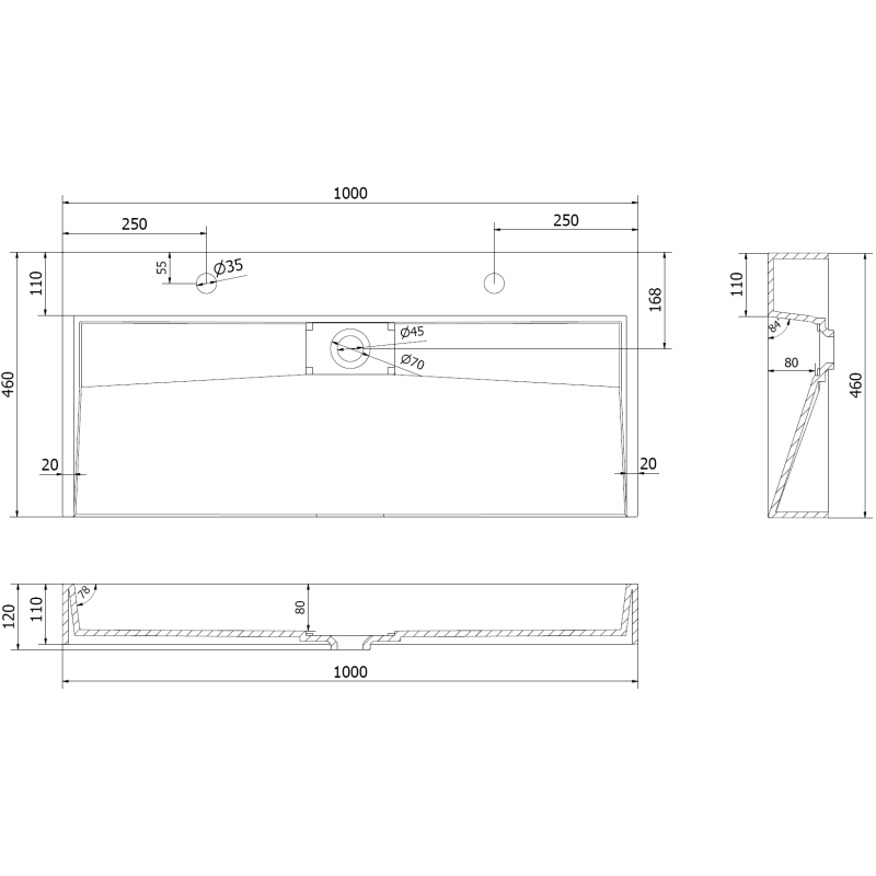 Mexen Ava desková umyvadlová z konglomerátu 2/O 100 x 46 cm, černá - 23011072