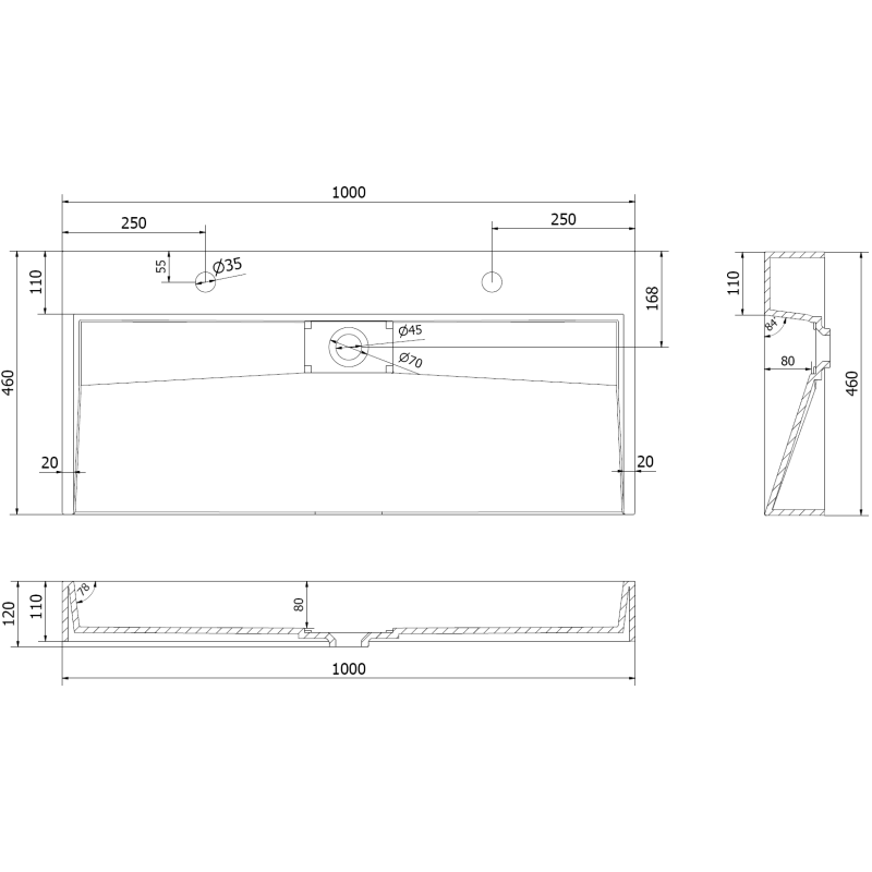 Mexen Ava umyvadlo na desku z konglomerátu 2/O 100 x 46 cm, černá - 23011072