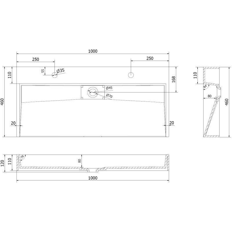 Mexen Ava umyvadlo na desku z konglomerátu 2/O 100 x 46 cm, černé - 23011072