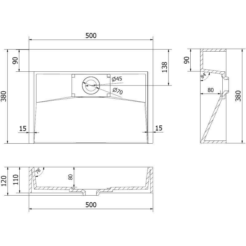 Mexen Ava umyvadlo na desku z konglomerátu B/O 50 x 38 cm, bílá - 23015000