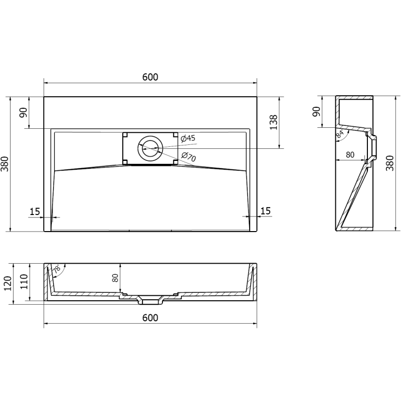 Mexen Ava umyvadlo na desku z konglomerátu B/O 60 x 38 cm, bílá - 23016000