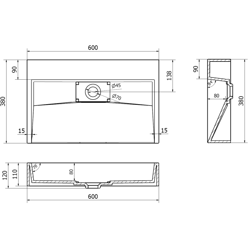 Mexen Ava umyvadlo na desku z konglomerátu B/O 60 x 38 cm, černá - 23016070