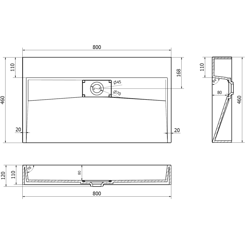 Mexen Ava nástavná umyvadlová s konglomerátu B/O 80 x 46 cm, bílá - 23018000