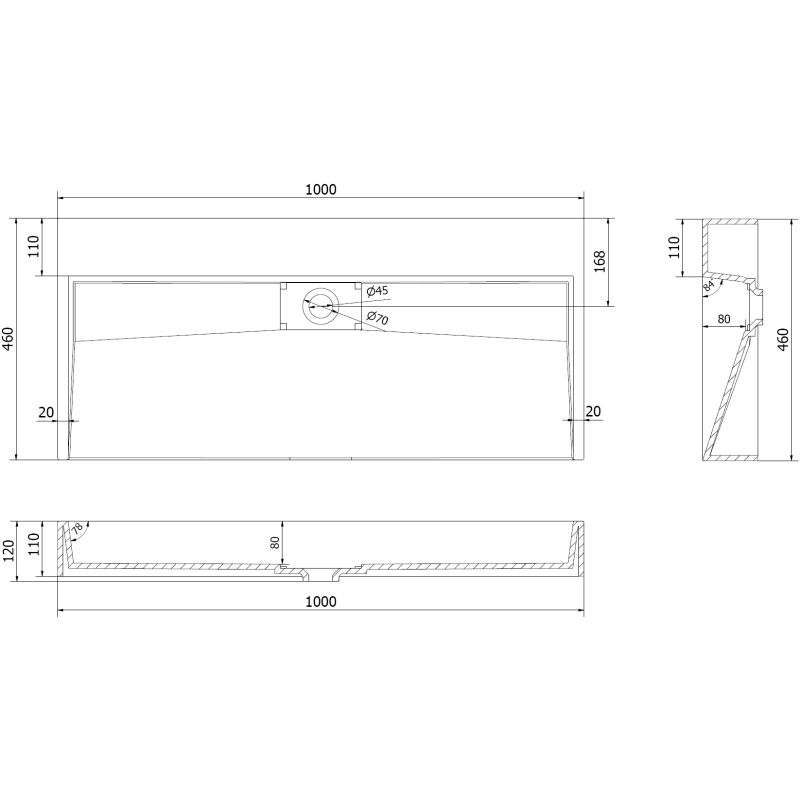 Mexen Ava umyvadlo na desku z konglomerátu B/O 100 x 46 cm, černá - 23011070