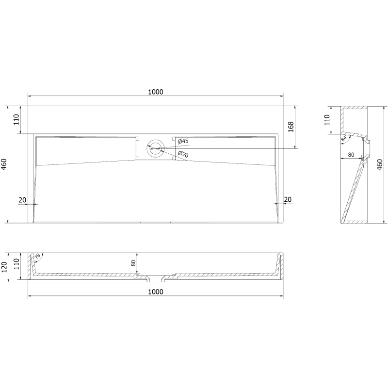 Mexen Ava umyvadlo na desku z konglomerátu B/O 100 x 46 cm, černé - 23011070