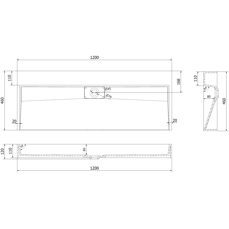 Mexen Ava umyvadlo na desku z konglomerátu B/O 120 x 46 cm, černá - 23011270