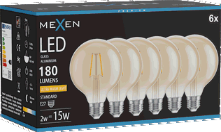 Mexen Vintis 6x žárovka filament LED E27, G95, 2W, Teplá - 2200K, 180 lm, amber - L157-E27-0222-50x06