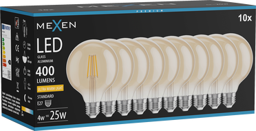 Mexen Vintis 10x žárovka filament LED E27, G95, 4W, Teplá - 2200K, 400 lm, jantarová - L157-E27-0422-50x10