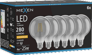 Mexen Vintis 6x Žárovka filament LED E27, G95, 4W, Teplá - 2200K, 280 lm, kouřová - L157-E27-0422-70x06