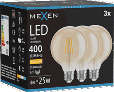 Mexen Vintis 3x LED filament žárovka E27, G95, 4W, Teplá - 2700K, 400 lm, amber - L157-E27-0427-50x03