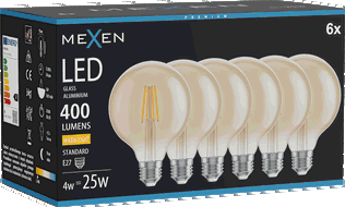 Mexen Vintis 6x LED žárovka filament E27, G95, 4W, Teplá - 2700K, 400 lm, jantarová - L157-E27-0427-50x06