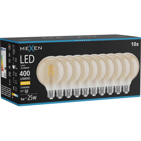 Mexen Vintis 10x žárovka filament LED E27, G95, 4W, Teplá - 2700K, 400 lm, amber - L157-E27-0427-50x10