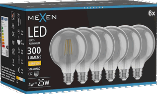 Mexen Vintis 6x žárovka filament LED E27, G95, 4W, Teplá - 2700K, 300 lm, kouřová - L157-E27-0427-70x06