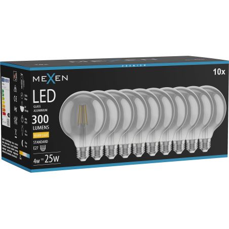 Mexen Vintis 10x žárovka filament LED E27, G95, 4W, Teplá - 2700K, 300 lm, kouřová - L157-E27-0427-70x10
