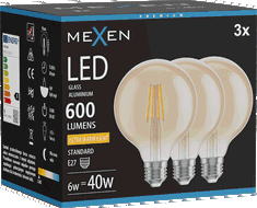 Mexen Vintis 3x žárovka filament LED E27, G95, 6W, Teplá - 2200K, 600 lm, jantarová - L157-E27-0622-50x03