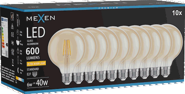 Mexen Vintis 10x žárovka filament LED E27, G95, 6W, Teplá - 2200K, 600 lm, jantarová - L157-E27-0622-50x10