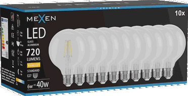 Mexen Vintis 10x žárovka filament LED E27, G95, 6W, Teplá - 2700K, 720 lm, čirá - L157-E27-0627-00x10