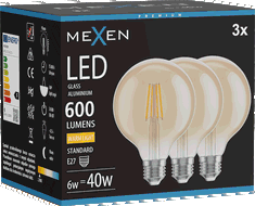Mexen Vintis 3x Žárovka filament LED E27, G95, 6W, Teplá - 2700K, 600 lm, jantarová - L157-E27-0627-50x03