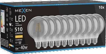 Mexen Vintis 10x žárovka filament LED E27, G95, 6W, Teplá - 2700K, 510 lm, kouřová - L157-E27-0627-70x10