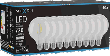 Mexen Vintis 10x Žárovka filament LED E27, G95, 6W, Neutrální - 4000K, 720 lm, čirá - L157-E27-0640-00x10