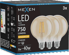 Mexen Vintis 3x žárovka filament LED E27, G95, 8W, Teplá - 2200K, 750 lm, jantarová - L157-E27-0822-50x03