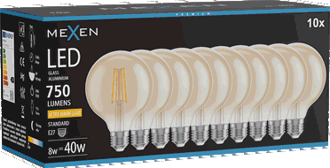 Mexen Vintis 10x LED vlákno žárovka E27, G95, 8W, Teplá - 2200K, 750 lm, jantarová - L157-E27-0822-50x10