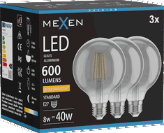 Mexen Vintis 3x žárovka filament LED E27, G95, 8W, Teplá - 2200K, 600 lm, kouřová - L157-E27-0822-70x03