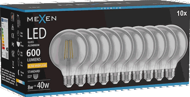 Mexen Vintis 10x LED vlákno žárovka E27, G95, 8W, Teplá - 2200K, 600 lm, kouřová - L157-E27-0822-70x10