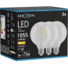 Mexen Vintis 3x LED filamentová žárovka E27, G95, 8W, Teplá - 2700K, 1055 lm, čirá - L157-E27-0827-00x03