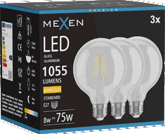 Mexen Vintis 3x LED filamentová žárovka E27, G95, 8W, Teplá - 2700K, 1055 lm, čirá - L157-E27-0827-00x03